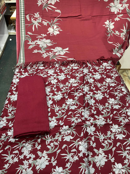 Pure Pashmina Shawl Marina Printed 3 Piece Suit | Premium Winter Collection - 014 - View 1
