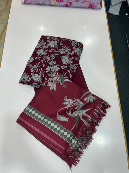 Pure Pashmina Shawl Marina Printed 3 Piece Suit | Premium Winter Collection - 014 - View 2
